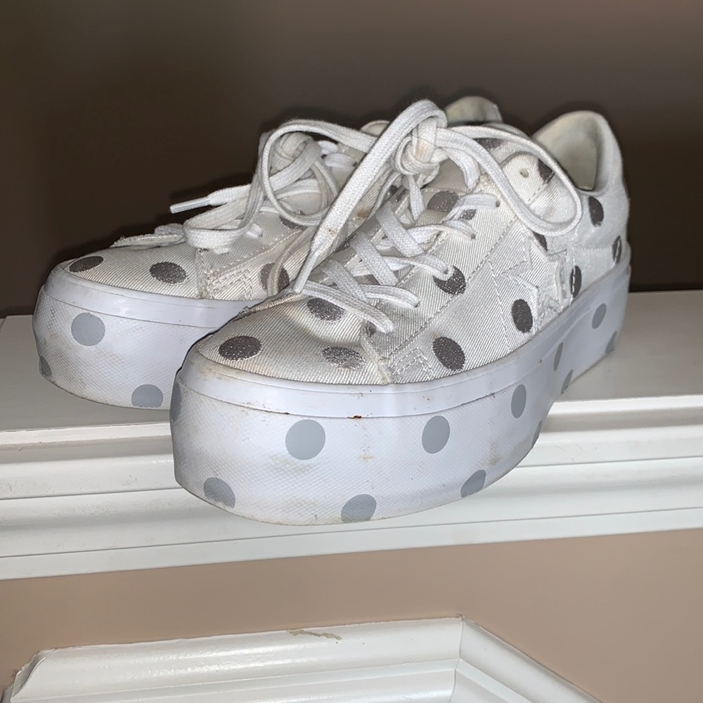 Silver Polka Dot Platform White Converse Size 6